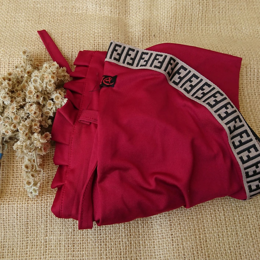 Hijab Instan Gerigi Tali FF/Bergo Tali Pet Gerigi Sporty FF-Maron