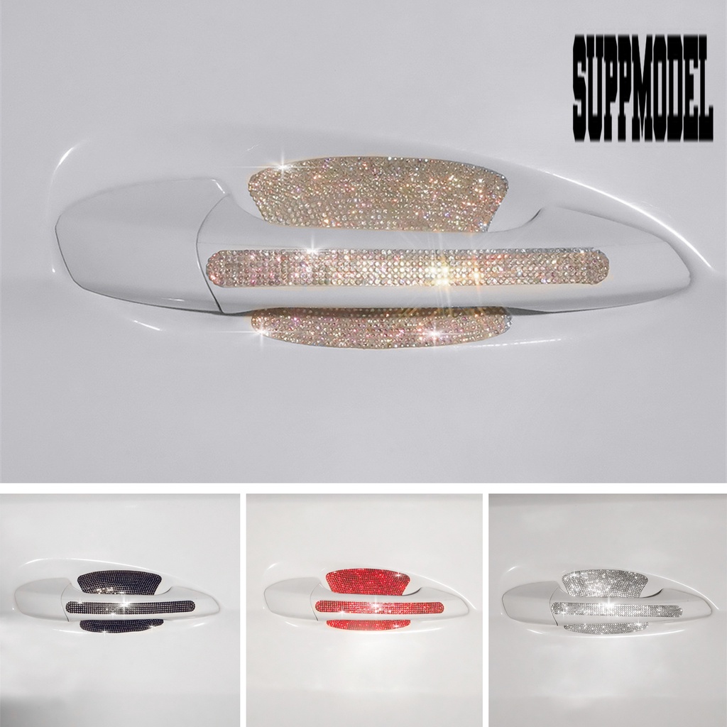 1 Set Stiker Gagang Pintu Mobil Tahan Air Hias Berlian Imitasi