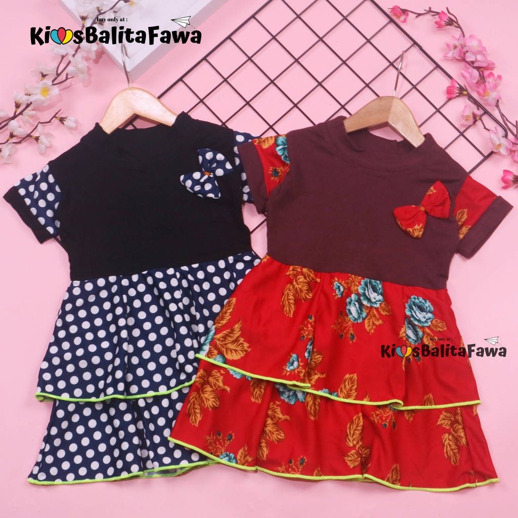 Dress Emma Lengan uk 1-4 Tahun - Dres Anak Perempuan Lengan Pita Baju Harian Cewek Pesta Murah