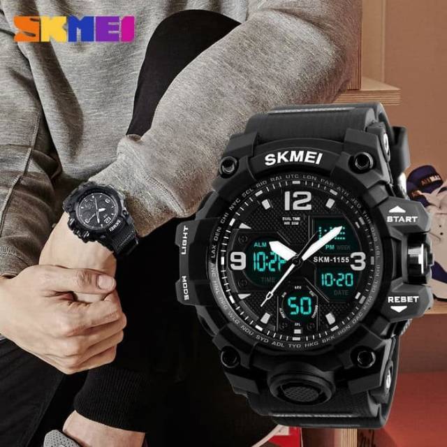 Jam Tangan Pria / SKMEI AD 1155 B LED Dual Digital / Jam Tangan Analog Digital LED Original