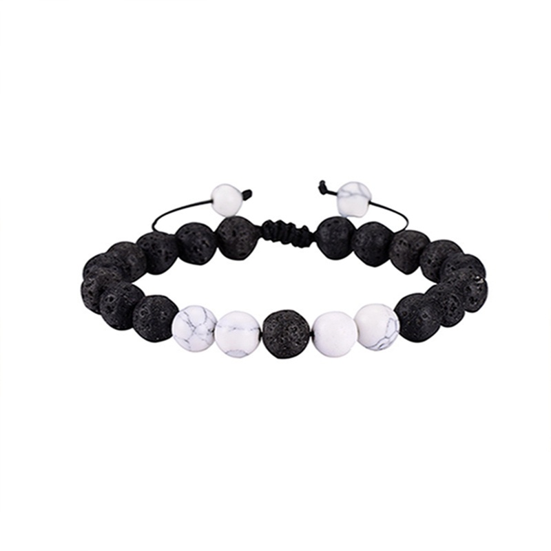 Gelang Manik-Manik Batu Lava Onyx Alami Handmade Dapat Disesuaikan Warna Putih Untuk Pria / Wanita (5 Jenis)