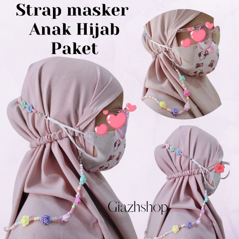 Strap masker anak hijab dan konektor kalung anak cewek bunga rainbow lucu cantik