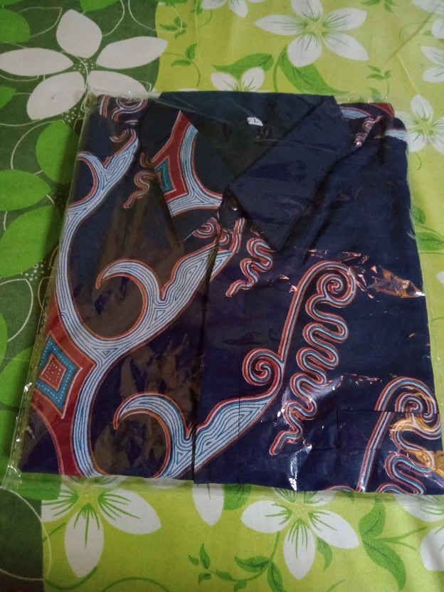 Kawunggaling Navy Pendek Kemeja Batik Pria Full Furing Bahan Katun Primisima