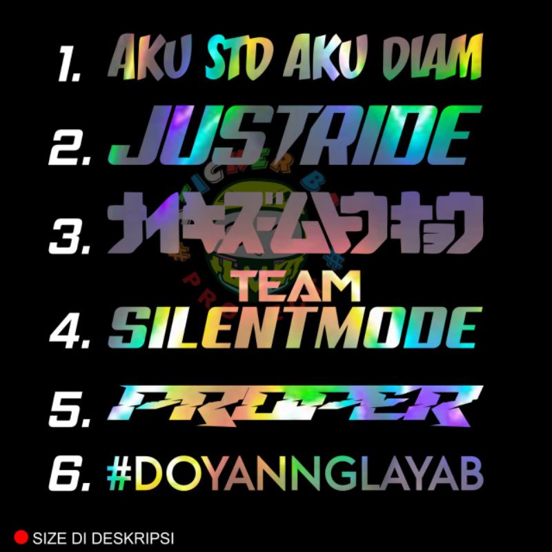 Sticker hologram aku standar aku diam team silent mode proper dll cutting sticker nama hologram 1pcs variasi motor