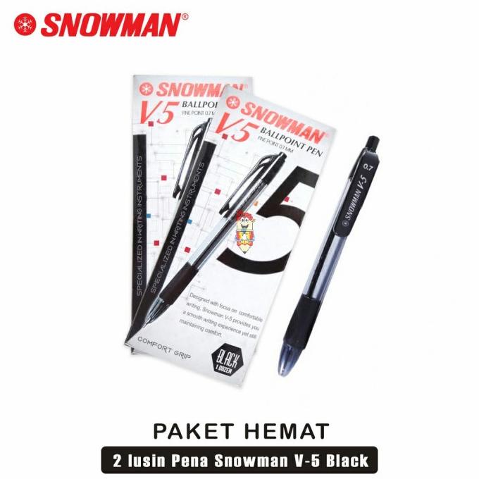 

paling diminati] PAKET Pulpen Snowman V5 - Black [ 2 lusin ]