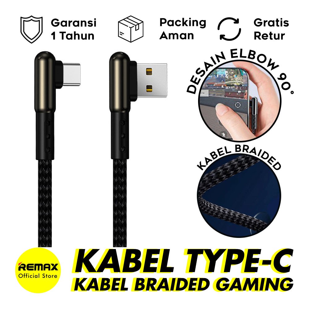 Remax Janlon2 Braided 2.1A USB Type-C Fast Charging Kabel Data RC-176A 1 Meter Cas Multi Proteksi