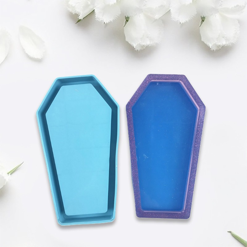 Glitter Halloween Coffin Storage Box Epoxy Resin Mold Tray Serving Plate Board Silicone Mould DIY Crafts Jewelry Holder Decorations Casting Tools