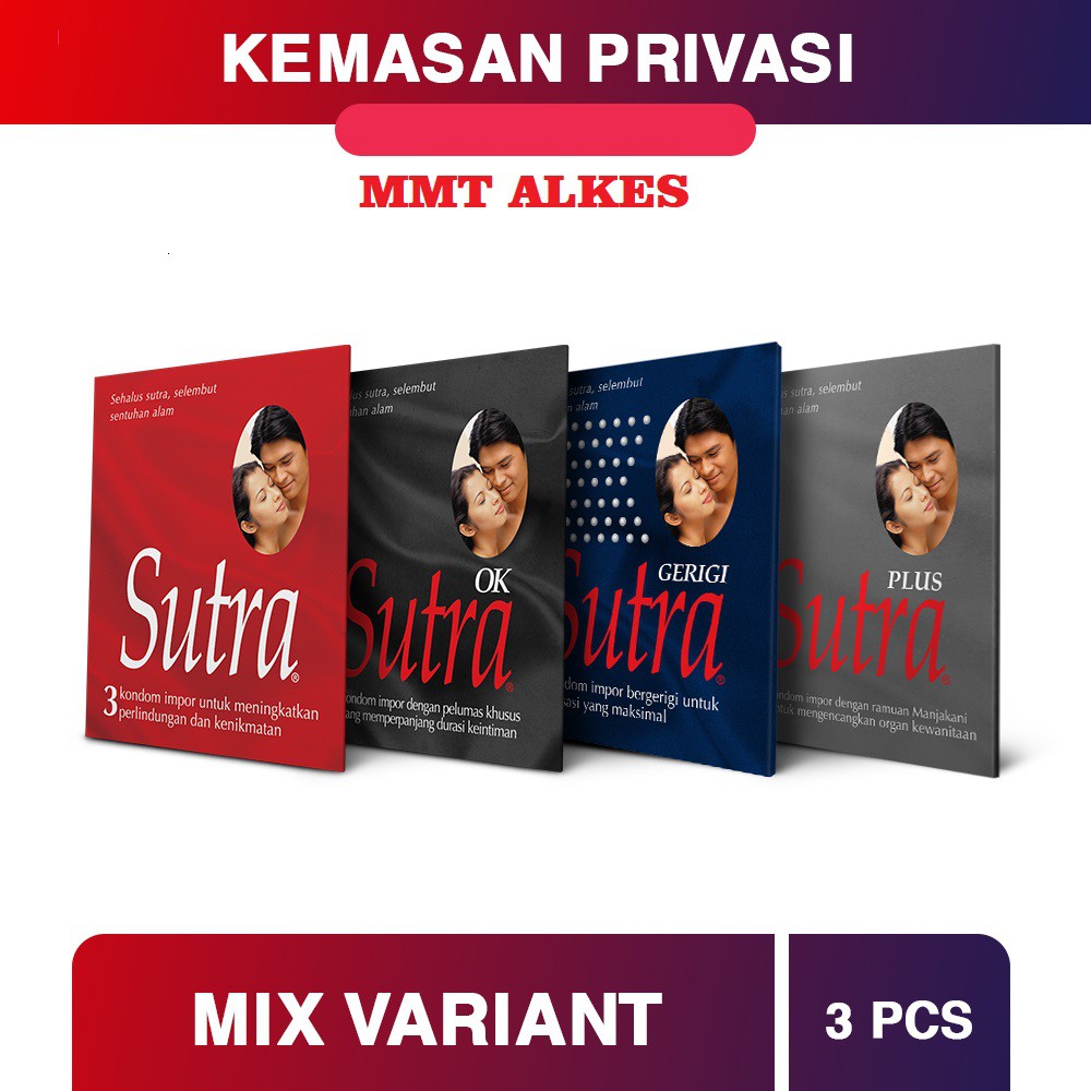 Kondom Sutra isi 3 - Sutra Classic Merah, Sutra OK Hitam, Sutra Gerigi Biru, Sutra Plus Abu-Abu