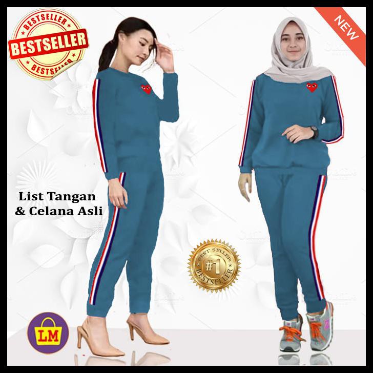 Lms 60016 Baju Setelan Olahraga Training Senam Wanita Play Xxl - Biru Itb, Xxl