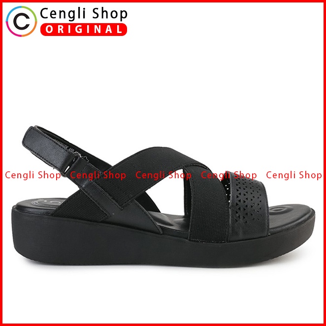 SANDAL WEDGES KULIT OBERMAIN WANITA ORIGINAL SLINGBACK ASLI HITAM OW35