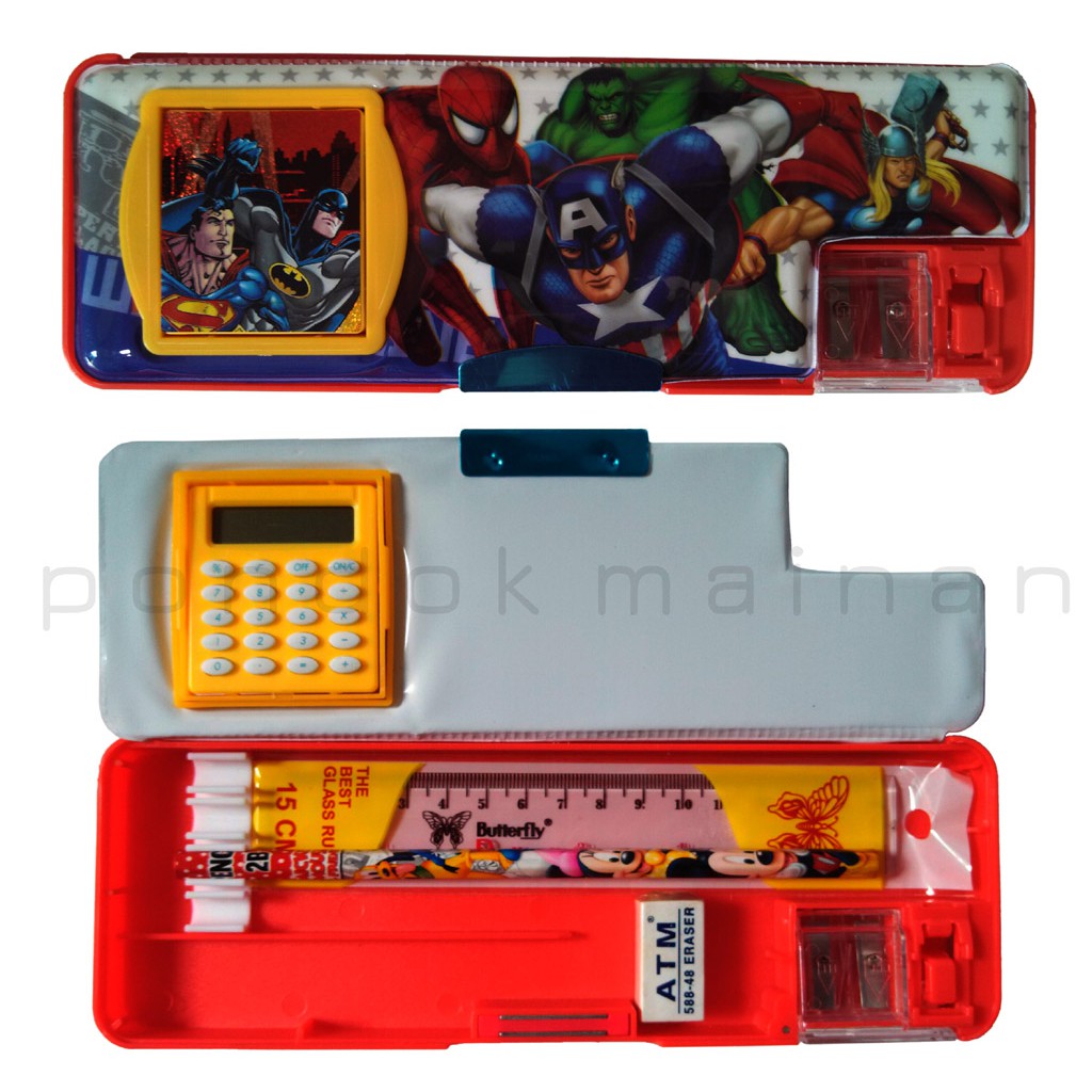 

Alat Tulis Sekolah Anak Set Tempat Pensil Karakter Magnet + Kalkulator