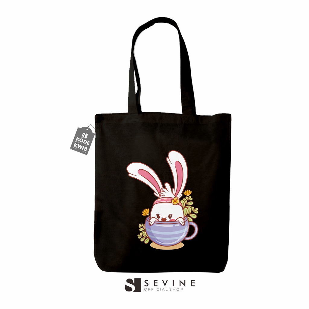 Sevine Tas Totebag Wanita Tote Bag Resleting Hitam Black Kawai Series - KWI8