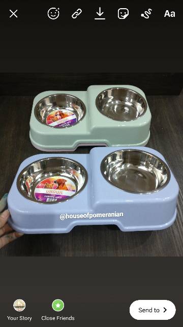 Dog bowl double stainless tempat makan hewan anjing kucing kelinci mangkok