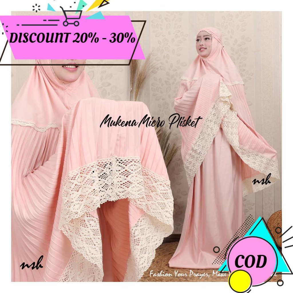 (BAYAR DITEMPAT) PLISKET MUKENA DEWASA MICRO PLISKET RENDA RAJUT BY NSH (GESER BANYAK WARNA) MUKENA