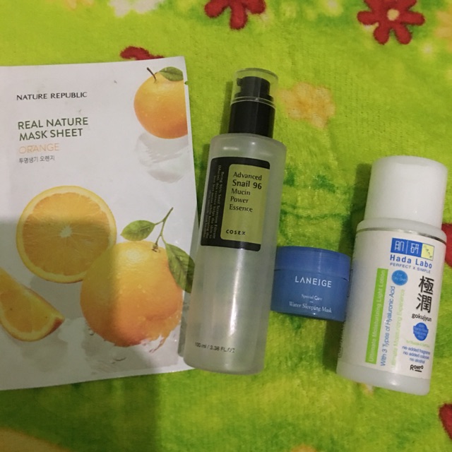 Paket Skincare Cosrx Snail Mucin + Laneige Sleeping Mask + Nature Republic Sheetmask + Hadalabo