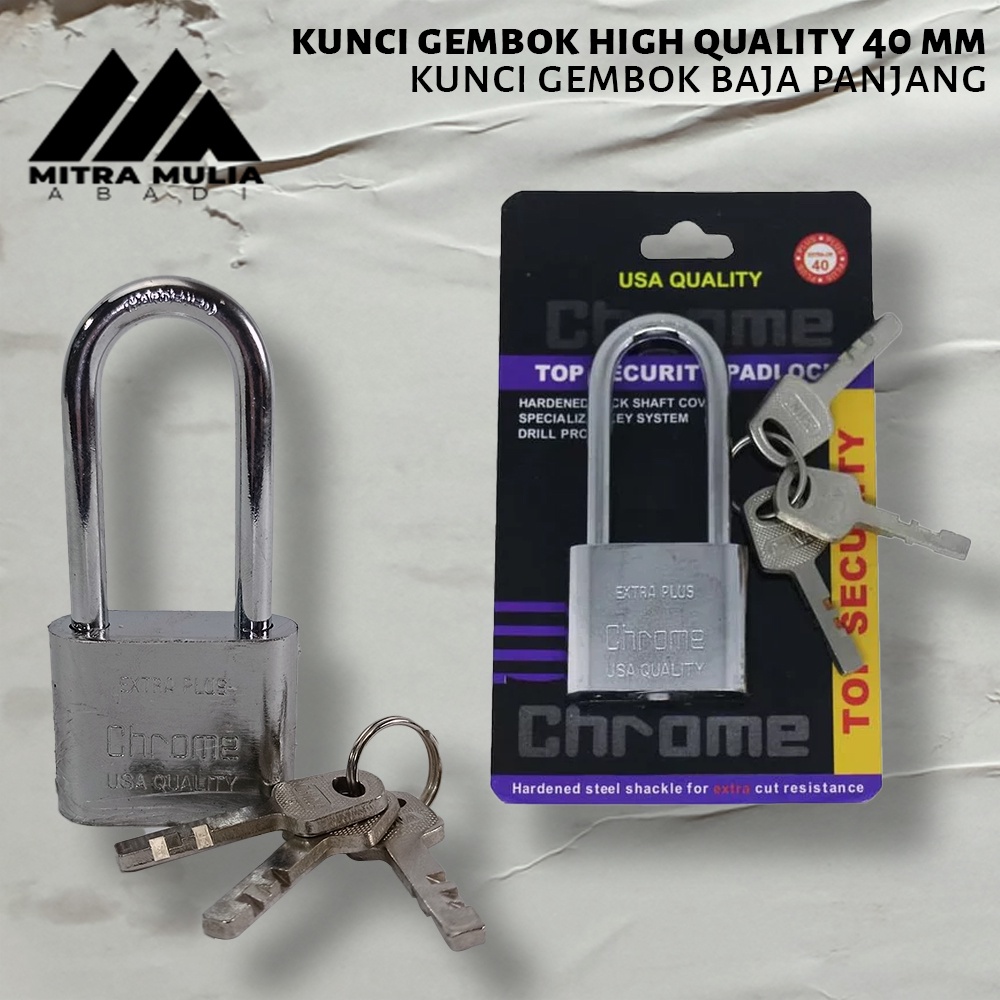 Kunci Gembok Stainless Panjang 40 mm / Iron Pad Lock / Leher Panjang