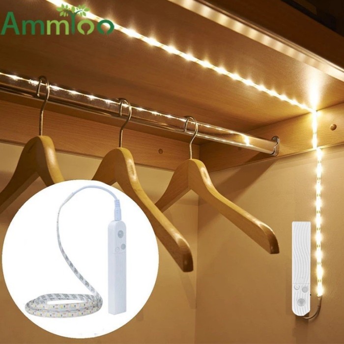 Lampu LED Strip 5W 1M PIR Sensor Gerak Warm White Power Baterai / USB