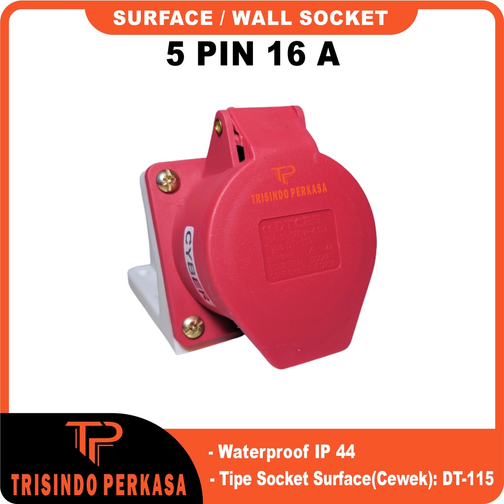 Surface Mounting Industrial Wall Socket 5P / 5 Pin 5Pin 16A 16 Ampere 115 IP44 5 Kaki 5Kaki 16a