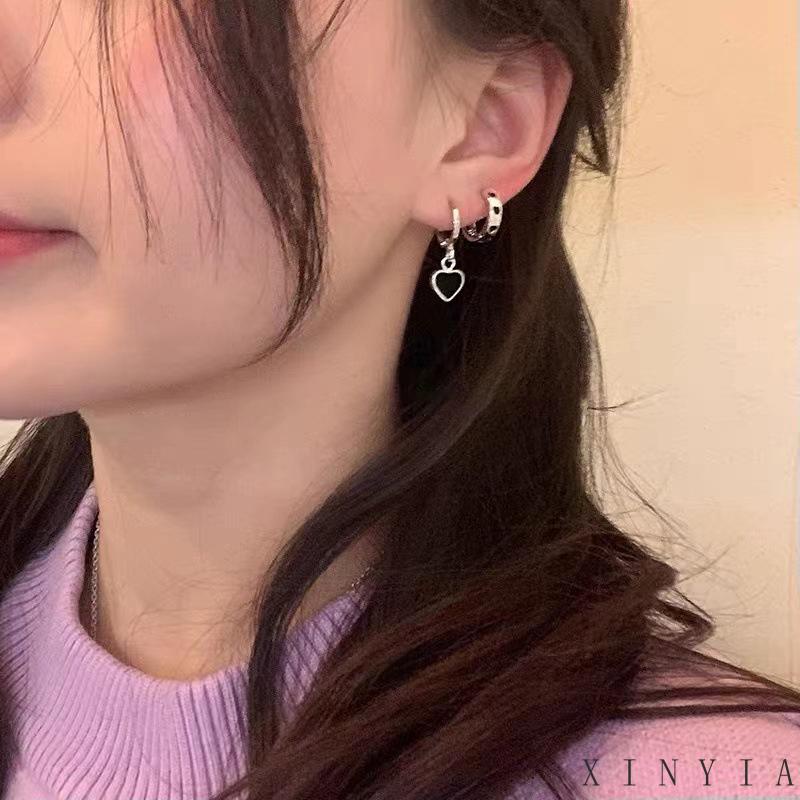 Xia.id 6PCS Anting Tusuk Silver Desain Hati Untuk Wanita