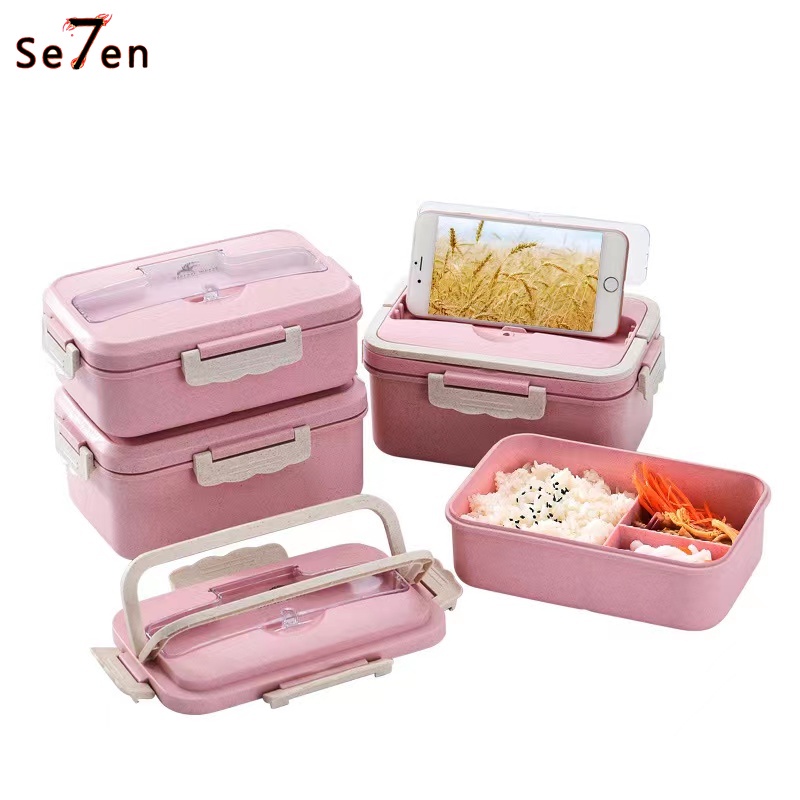 Kotak Makan Jerami Anti Tumpah / Lunch Box Tempat Makan BPA FREE FREE SENDOK