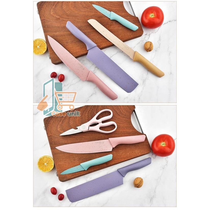 RT84 ONE PISAU KNIFE STAINLESS ANTI LENGKET 1 SET ISI 6 TERMURAH PISAU SET LENGKAP PELAPIS ANTI LENGKET WARNA PASTEL CS3949