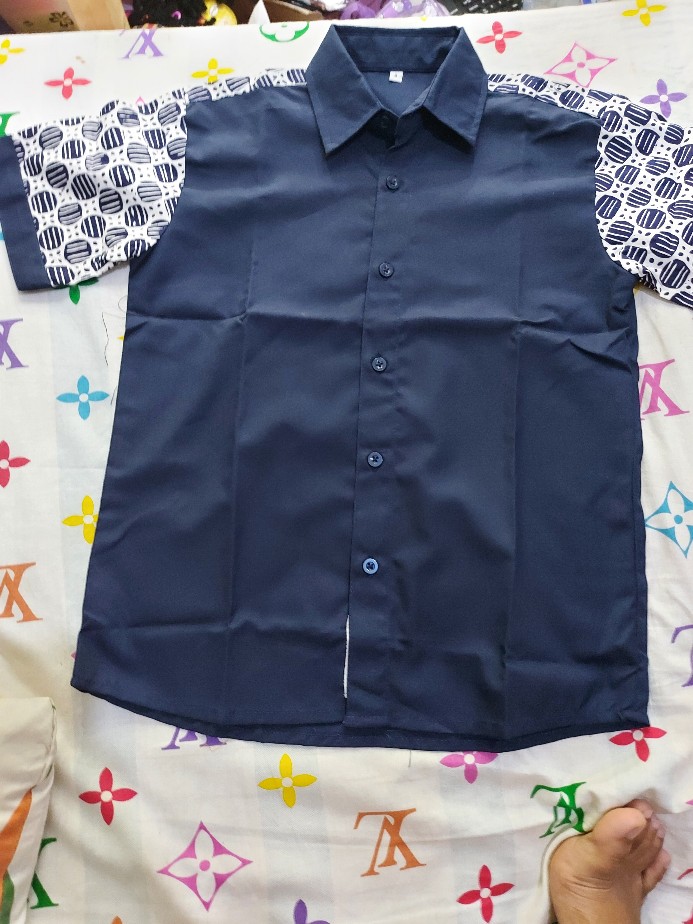 Nabhas Shirt (kemeja Anak Dark Navy Blue Kombinasi Batik)