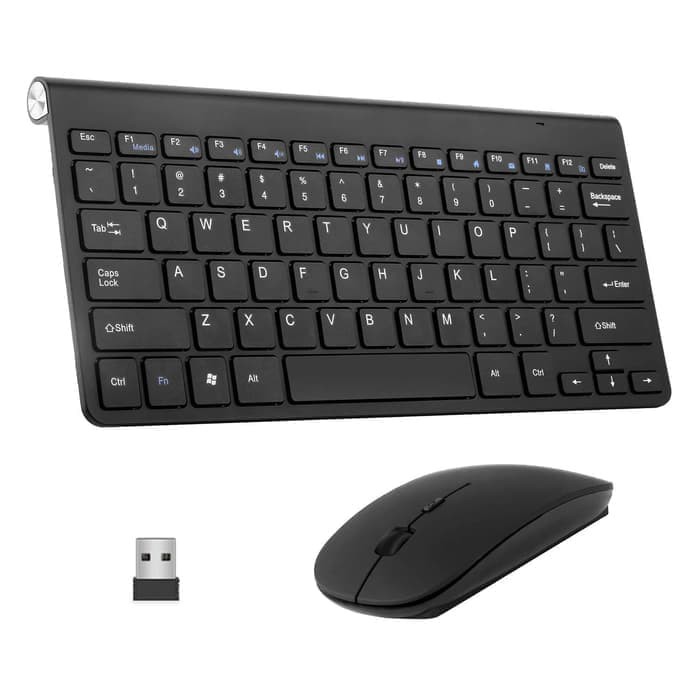 Ultra Slim Wireless Keyboard Multimedia Combo Set with Mouse - hitam