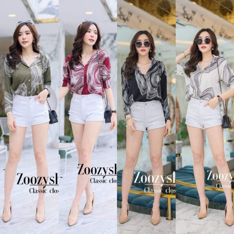 KEMEJA ZOOZY WAVY LINES FASHION WANITA IMPORT BANGKOK CODE 50