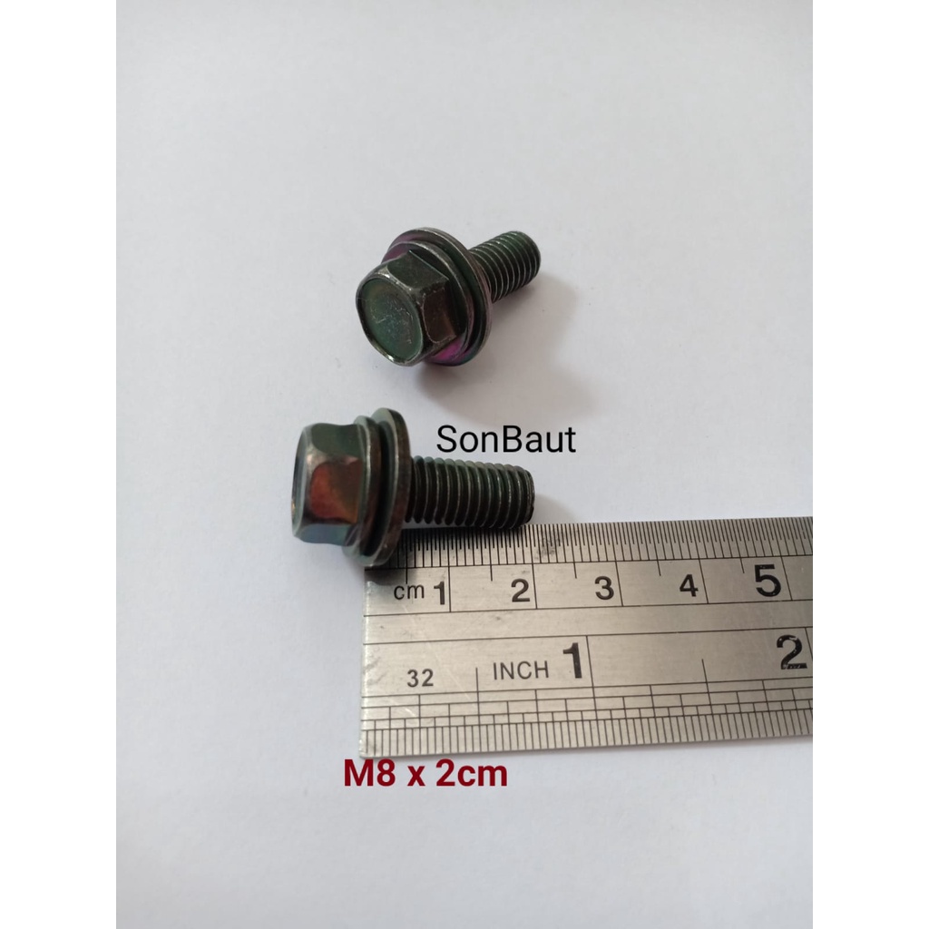 Baut Topi 8x20 Kunci 12 Hitam Flange bolt 2cm