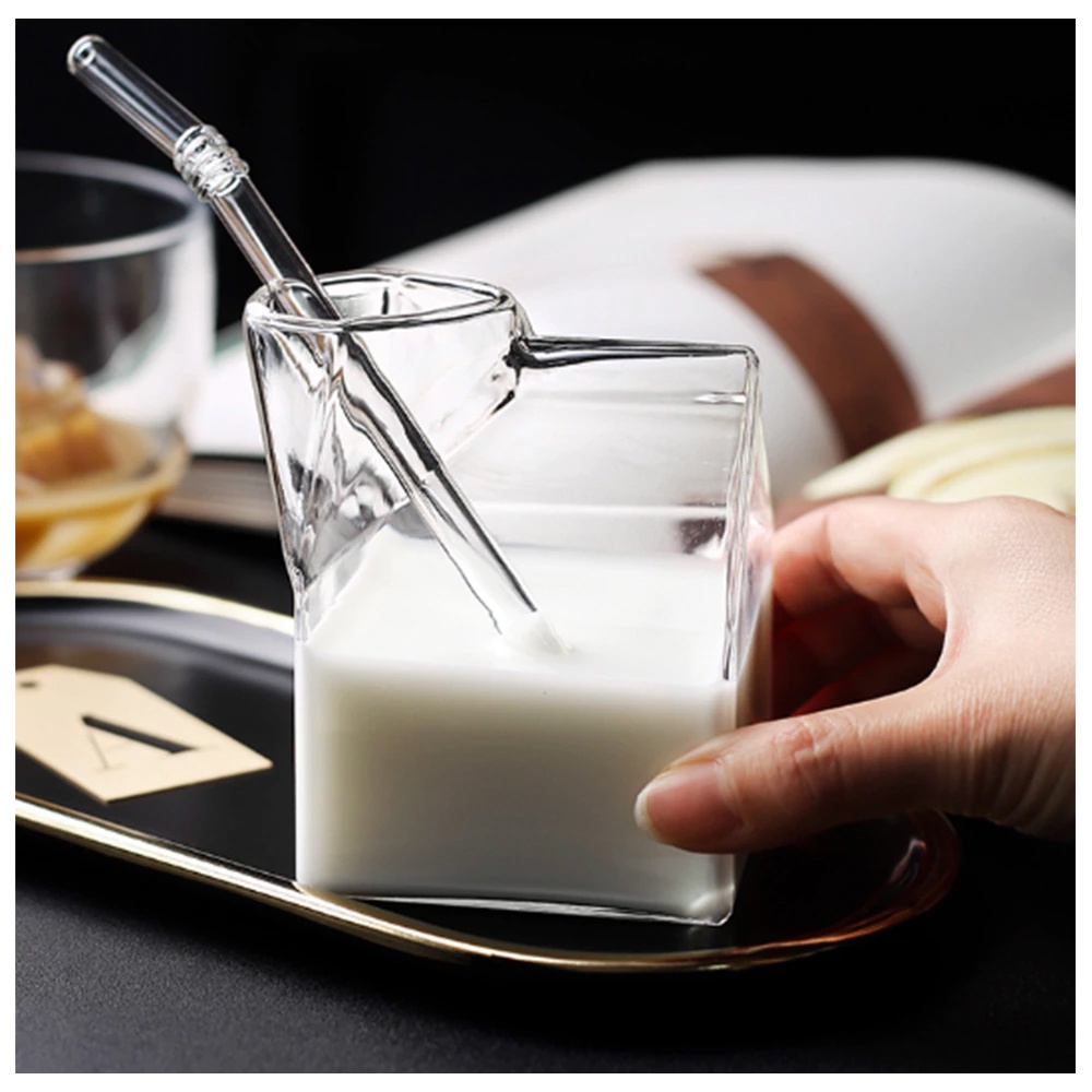 Gelas Kaca Unik Desain Kotak Susu Milk Box 300 ML