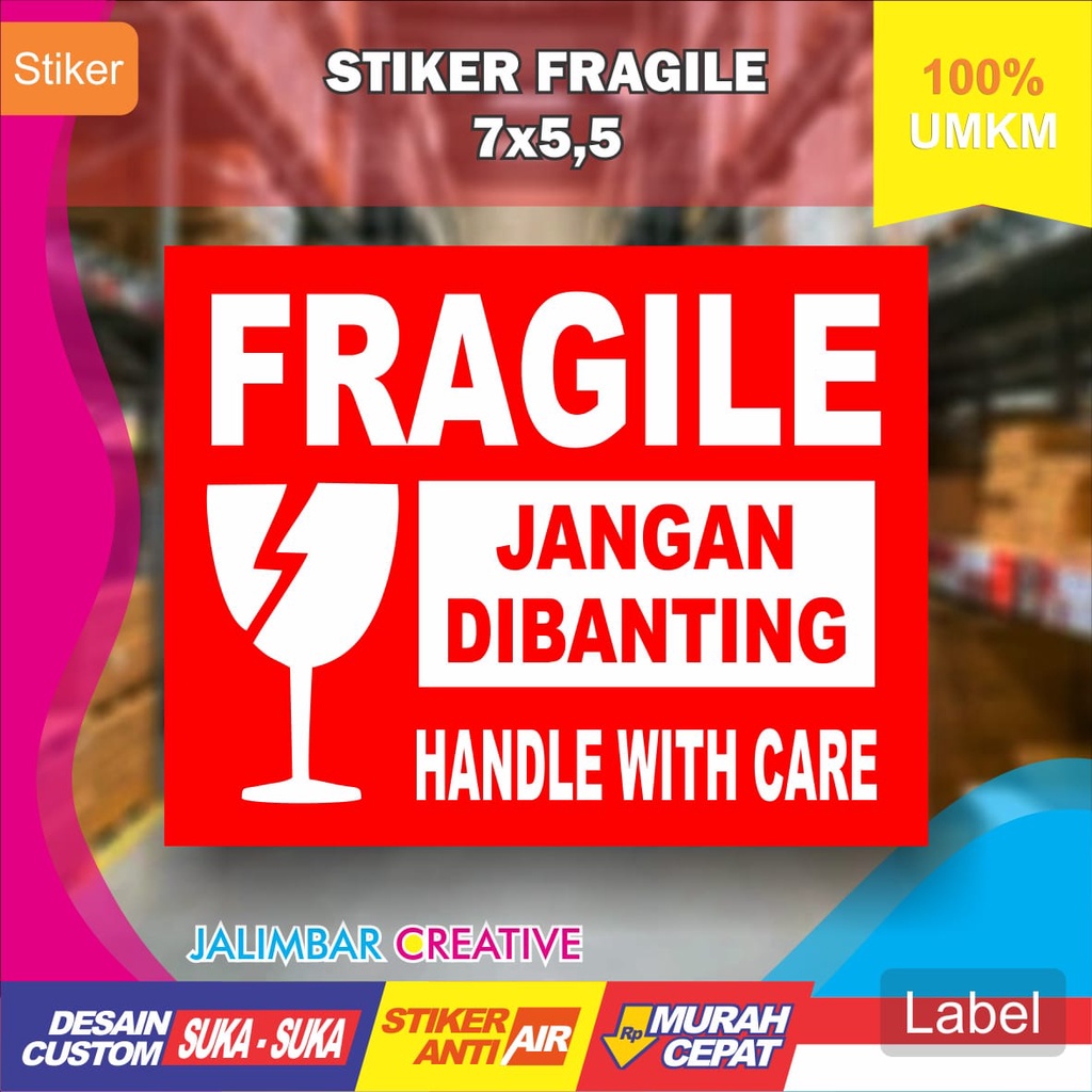 

Label Stiker Fragile mudah pecah pengiriman makanan custom wajib video unboxing pengiriman 7x5 cm