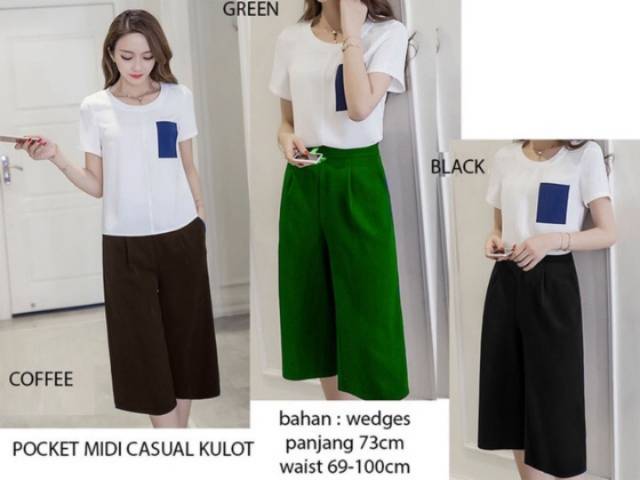 Celana kulot 7per8 midi berkantong casual pocket cullote pants