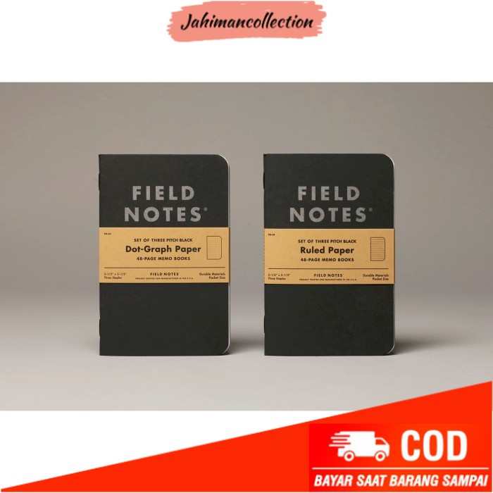 

✨ BISA COD ✨ Notebook Field Notes Pitch Black Memo 3 Pack Dot Paper Stationeries