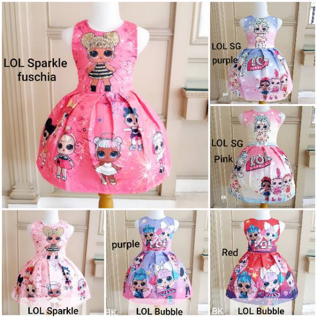 GA2733 LOL SPARKLE FUSCHIA  / DRESS LOL ANAK PINK IMPORT MURAH LUCU / GAUN PESTA NATAL ANAK