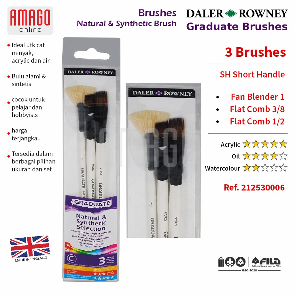 

Kuas DALER- ROWNEY isi 3 - Graduate Synthetic Brush - Fan and Flat Set - 212530006