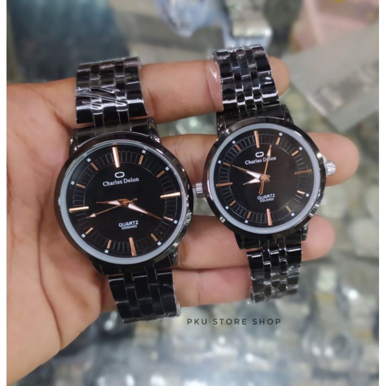 [COD] JAM TANGAN COUPLE STAINLISS STEEL BLACK//JAM TANGAN COUPLE CHARLES DELON TAHAN AIR//JAM TANGAN PRIA ANALOG HITAM//JAM TANGAN WANITA ANALOG HITAM//JAM TANGAN COUPLE MURAH//JAM TANGAN COUPLE SIMPLE BAYAR DI TEMPAT