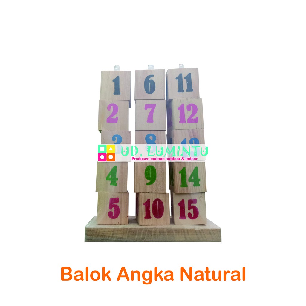 Balok Susun Angka Natural kayu pinus 1-15