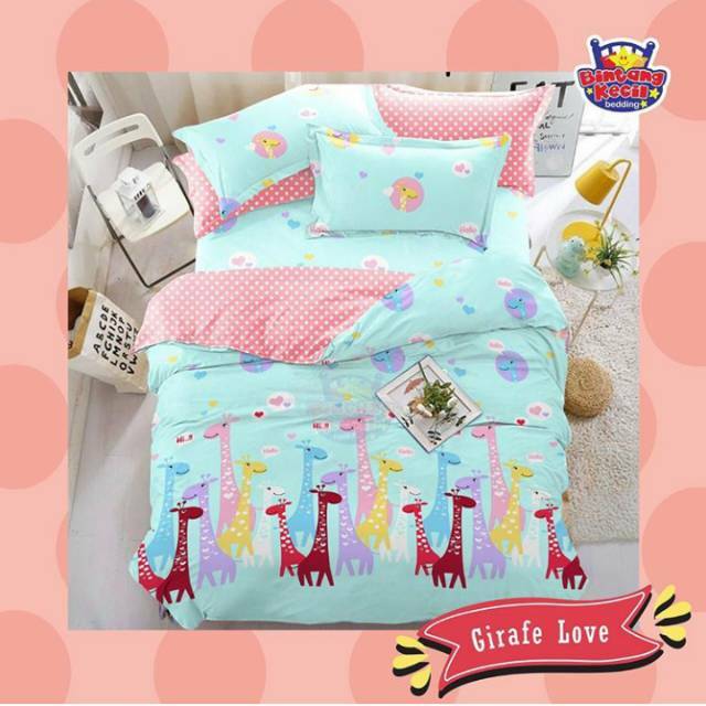 SPREI STAR MOTIF GIRAFE LOVE PINK DAN BIRU