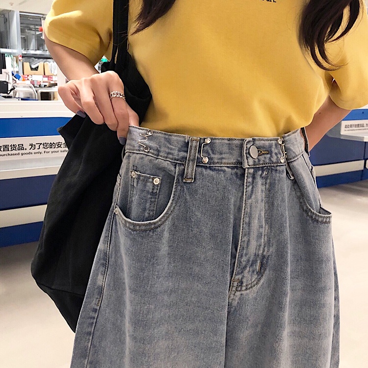 Korean New Women's Loose High Waist Wide Leg pengait celana jeans