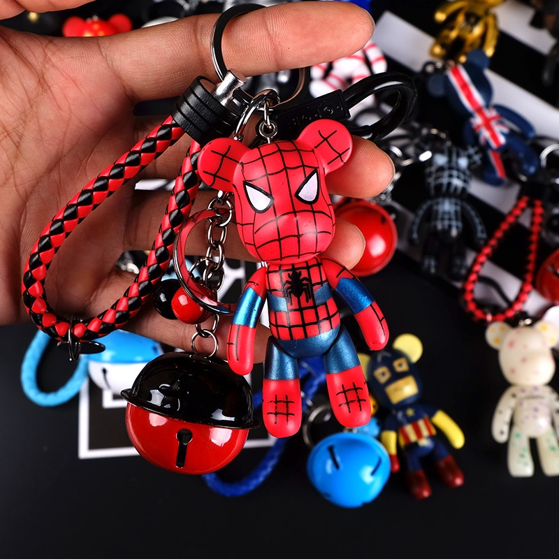 1pc Gantungan Kunci Bentuk Kartun Marvel Spiderman Avengers Bear Bahan Metal Untuk Tas / Handphone