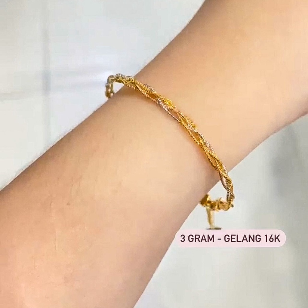 Gelang kawat anak dan dewasa emas asli kadar 700 750 70 75 16k 17k phoenix kepang ukir kombinasi mix 3 warna mas kuning putih 3 6 gram tangan tanpa mata permata kaku