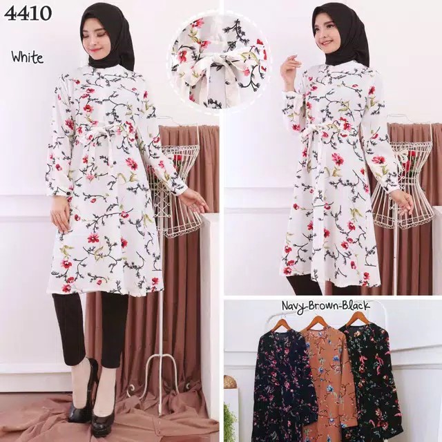 BAJU TUNIK WANITA MOTIF BUNGA LENGAN PANJANG