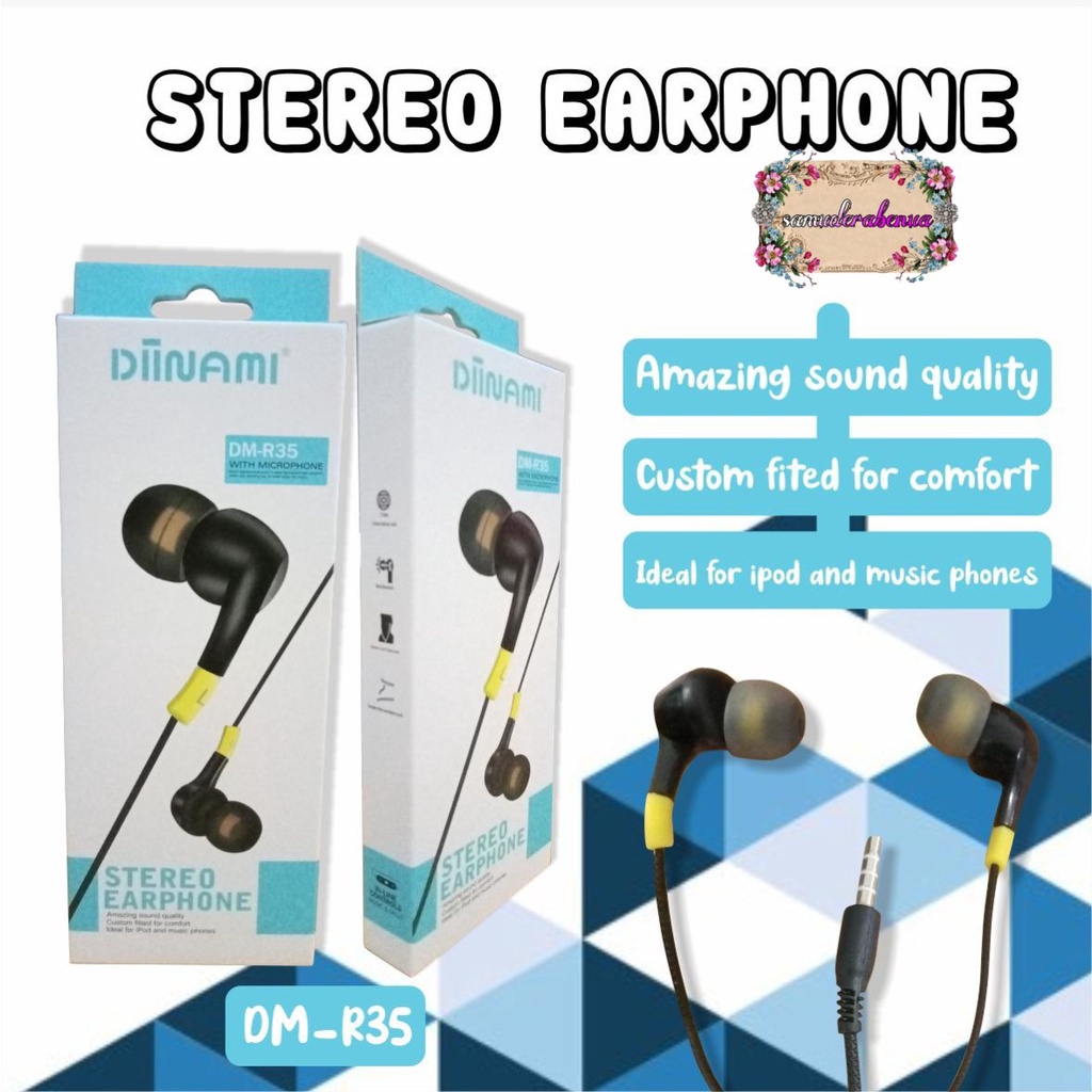 BM032 Headset EARPHONE DIINAMI R35 stereo Earphone Bass Android iPhone Original - Garansi 1 Tahun SB2586