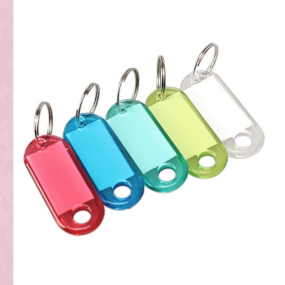 100 Pcs Colorful Clear Plastic Key Tags ID Label with Key Chain Tag Card Split Ring