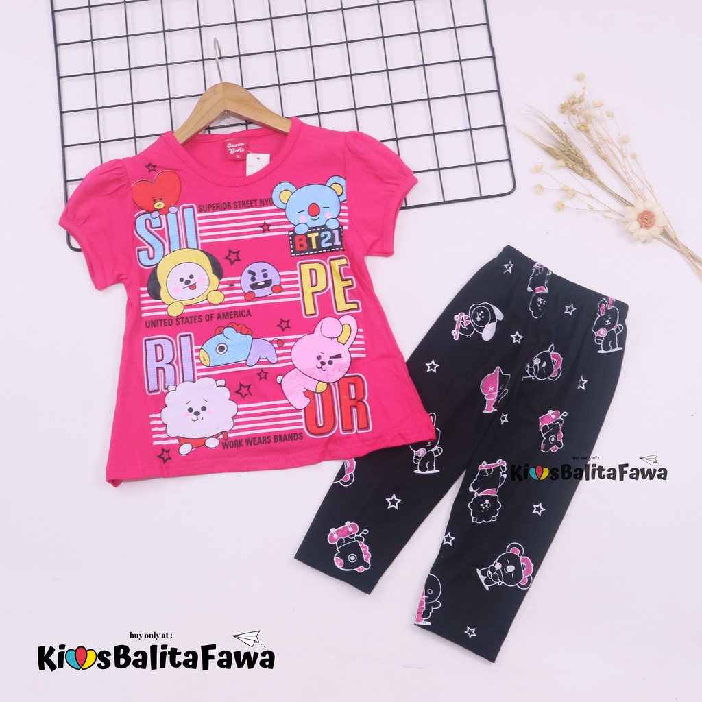 Setelan Plufy Kids Uk 5-6 Tahun / Baju Kaos Anak Perempuan Set Legging Celana Panjang Cewek Karakter