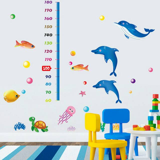 RELIZA WALL STICKER PENGUKUR TINGGI BADAN IKAN LUMBA LUMBA GROW UP DOLPHIN STIKER DINDING AY9236