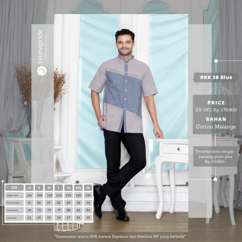BAJU KOKO MUSLIM PRIA RAUNA RKK-38 BLUE