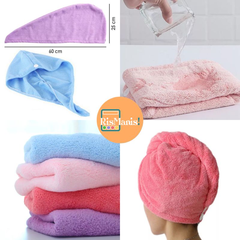 HAIR DRYING WRAP TOWEL - Handuk Keramas Topi Mandi Turban Pembungkus Rambut Microfiber Cepat Kering