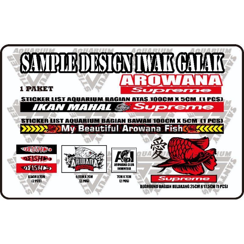 Paket stiker arwana/sticker arowana/Stiker beground arwana/Sticker beground arwana/list aquarium