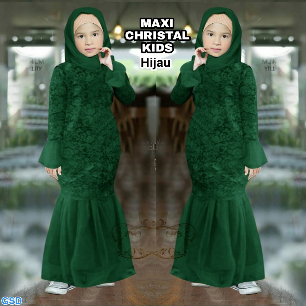 Maxi Christal Kids/Gaun Brukat Anak Perempuan Best Seller/ Gamis Brukat Murah /Pakaian Anak Duyung Diskon